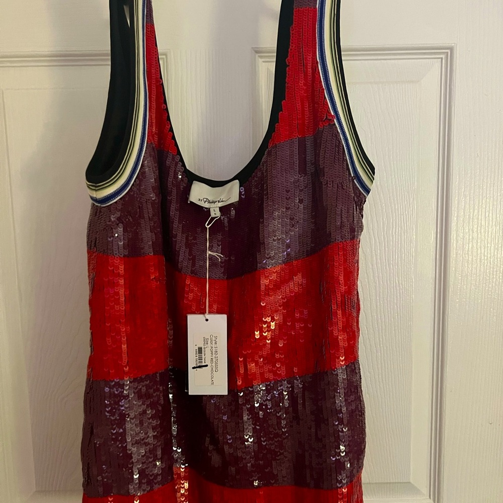 Phillip Lim
Red Striped Sequin In Poppy Red/Chocolate Tank Top/Cami